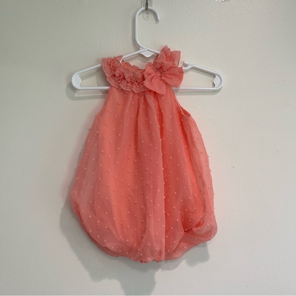 Baby Essentials Swiss dot bubble romper 6 months peach coral